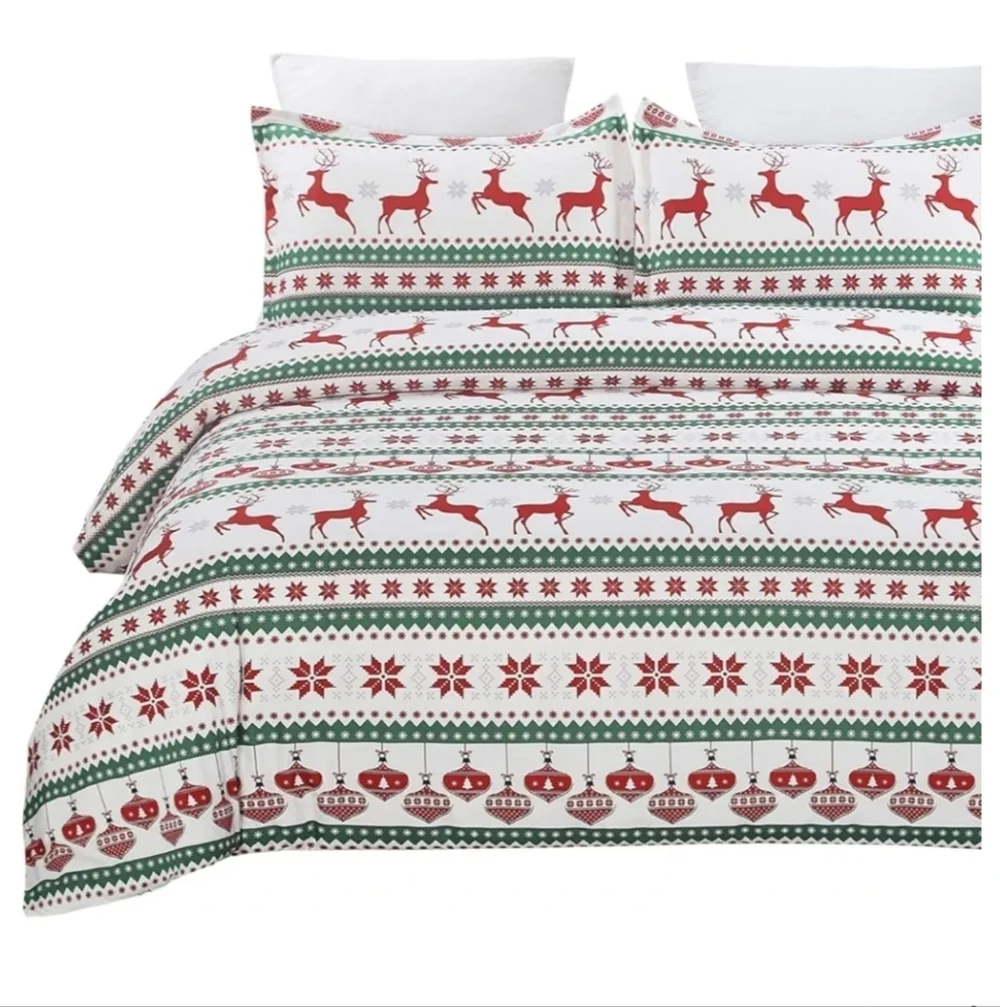 Lightweight Microfiber Duvet Cover Set, Printed Reindeer, Christmas